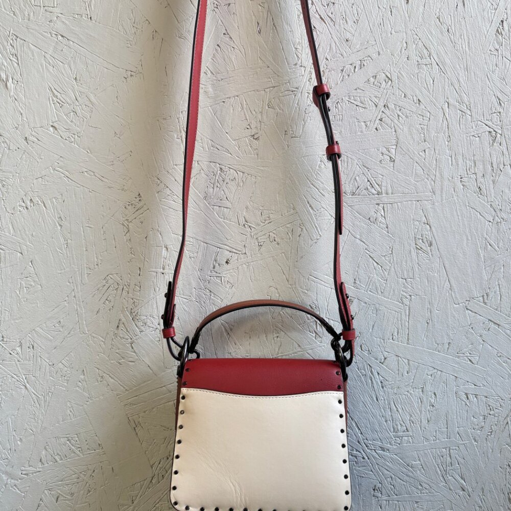 COACH Beat 18 rivets leather shoulder crossbody bag -Red Sand Ivory Tan - Picture 8 of 13